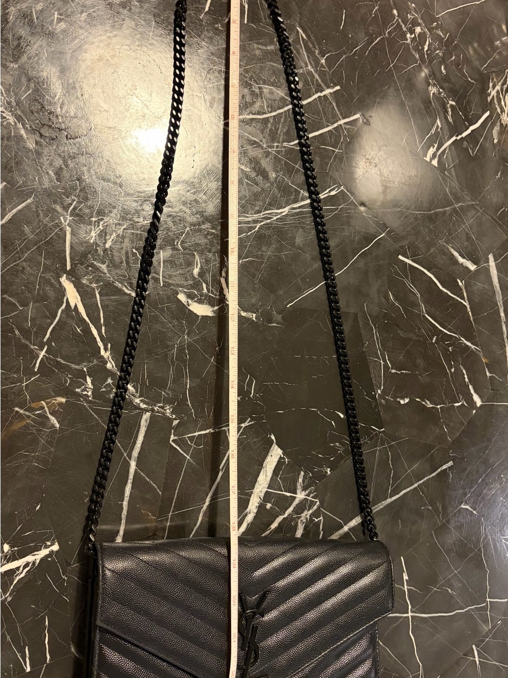 YSL / Saint Laurent - Black Chevron Quilted Leather Metal Black Chain Crossbody - Picture 11 of 14